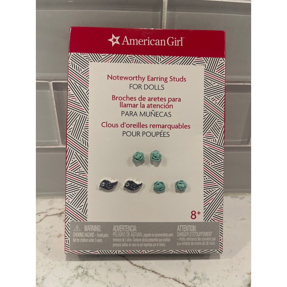 American Girl Noteworthy Earring Studs for Dolls Teal Flower Songbird